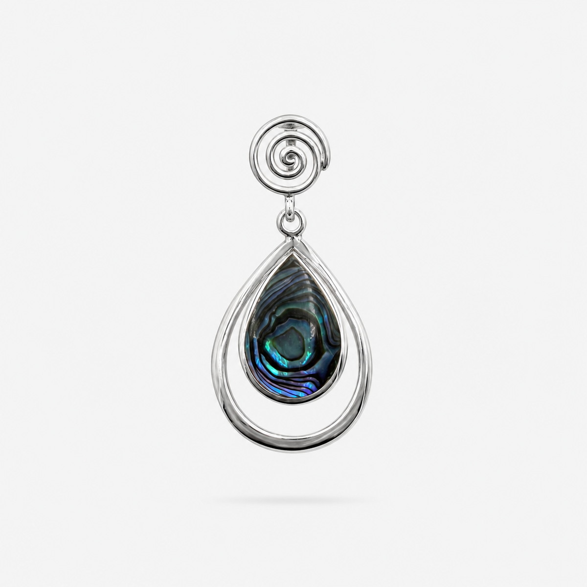 Pendentif spirale en goutte, argent 925 et abalone naturelle