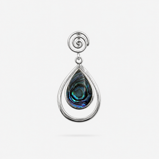 Pendentif spirale en goutte, argent 925 et abalone naturelle