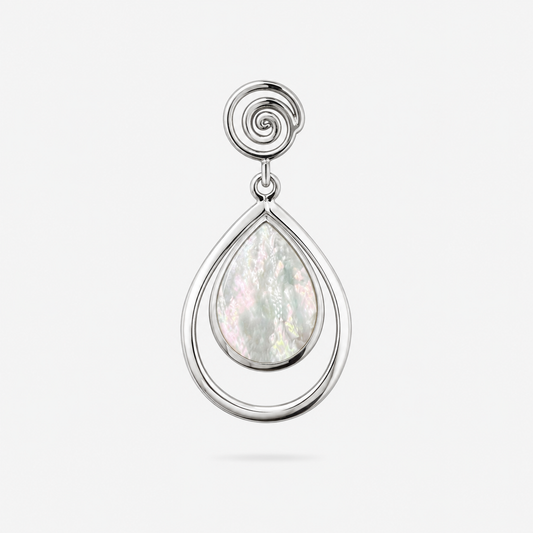 Pendentif spirale en goutte, argent 925 et nacre naturelle