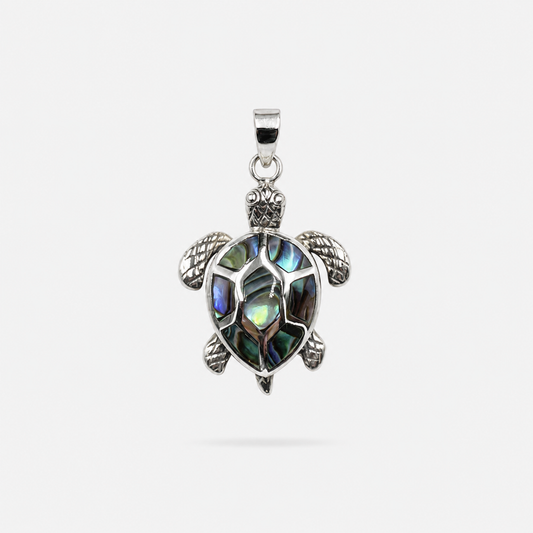 Pendentif tortue grand modèle en argent 925 et abalone naturelle
