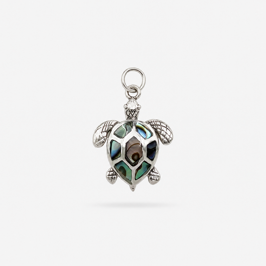 Pendentif tortue en argent 925 et abalone naturelle, petit modèle