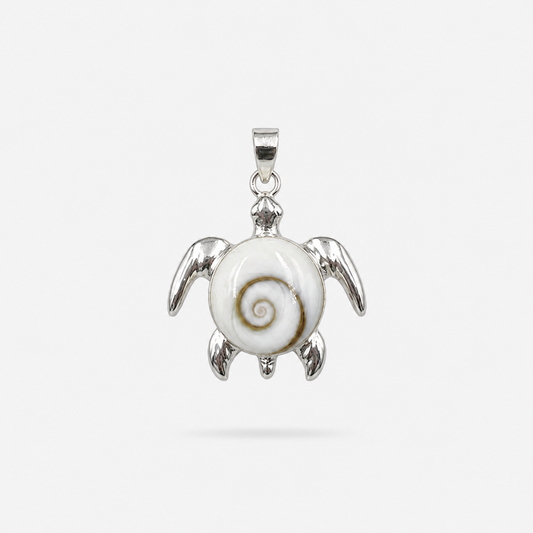 Pendentif tortue de mer en argent 925 et Œil de Sainte-Lucie naturel