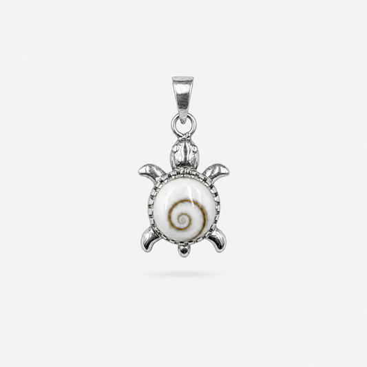 Pendentif tortue de terre en argent 925 et Œil de Sainte-Lucie naturel